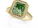 Yellow gold Halo Fancy Green Radiant -Cut Diamond Pave Band Milgrain Prong Setting Ring_56