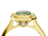 Yellow gold Halo Fancy Green Radiant -Cut Diamond Pave Band Milgrain Prong Setting Ring_59