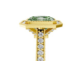 Yellow gold Halo Fancy Green Radiant -Cut Diamond Pave Band Milgrain Prong Setting Ring_60