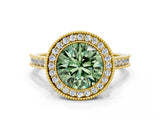 Yellow gold Halo Fancy Green Round -Cut Diamond Pave Band Milgrain Prong Setting Ring_55