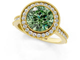 Yellow gold Halo Fancy Green Round -Cut Diamond Pave Band Milgrain Prong Setting Ring_56