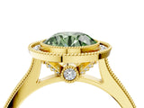 Yellow gold Halo Fancy Green Round -Cut Diamond Pave Band Milgrain Prong Setting Ring_59