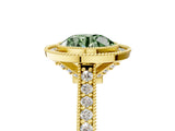 Yellow gold Halo Fancy Green Round -Cut Diamond Pave Band Milgrain Prong Setting Ring_60