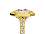 Yellow gold Halo Fancy Pink Asscher -Cut Diamond Pave Band Milgrain Prong Setting Ring_51
