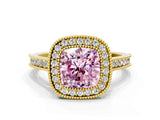 Yellow gold Halo Fancy Pink Cushion -Cut Diamond Pave Band Milgrain Prong Setting Ring_55