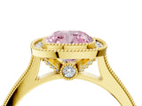 Yellow gold Halo Fancy Pink Cushion -Cut Diamond Pave Band Milgrain Prong Setting Ring_59