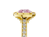 Yellow gold Halo Fancy Pink Cushion -Cut Diamond Pave Band Milgrain Prong Setting Ring_60