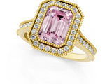 Yellow gold Halo Fancy Pink Emerald -Cut Diamond Pave Band Milgrain Prong Setting Ring_56