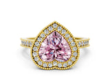 Yellow gold Halo Fancy Pink Heart -Cut Diamond Pave Band Milgrain Prong Setting Ring_56