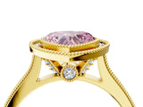 Yellow gold Halo Fancy Pink Heart -Cut Diamond Pave Band Milgrain Prong Setting Ring_60