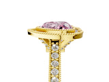 Yellow gold Halo Fancy Pink Heart -Cut Diamond Pave Band Milgrain Prong Setting Ring_61