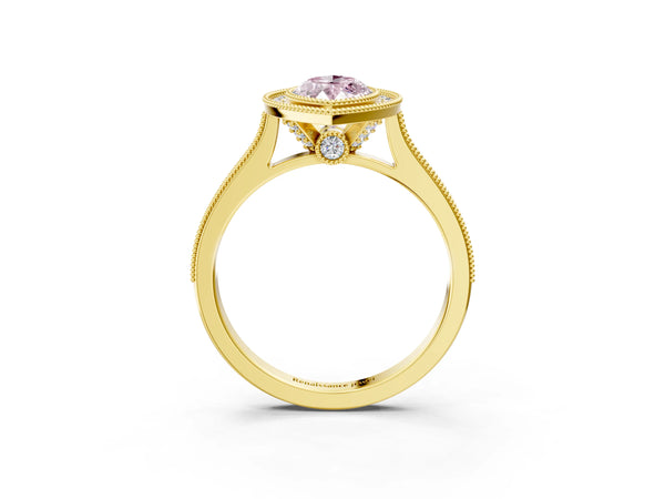 Yellow gold Halo Fancy Pink Marquise -Cut Diamond Pave Band Milgrain Prong Setting Ring