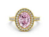 Yellow gold Halo Fancy Pink Oval -Cut Diamond Pave Band Milgrain Prong Setting Ring_55