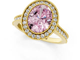 Yellow gold Halo Fancy Pink Oval -Cut Diamond Pave Band Milgrain Prong Setting Ring_56