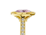 Yellow gold Halo Fancy Pink Oval -Cut Diamond Pave Band Milgrain Prong Setting Ring_60