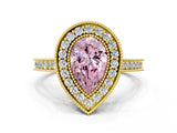 Yellow gold Halo Fancy Pink Pear -Cut Diamond Pave Band Milgrain Prong Setting Ring_54