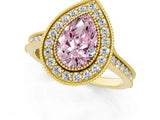 Yellow gold Halo Fancy Pink Pear -Cut Diamond Pave Band Milgrain Prong Setting Ring_55