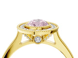 Yellow gold Halo Fancy Pink Pear -Cut Diamond Pave Band Milgrain Prong Setting Ring_58