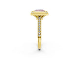 Yellow gold Halo Fancy Pink Princess -Cut Diamond Pave Band Milgrain Prong Setting Ring_38