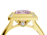 Yellow gold Halo Fancy Pink Princess -Cut Diamond Pave Band Milgrain Prong Setting Ring_40
