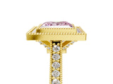 Yellow gold Halo Fancy Pink Princess -Cut Diamond Pave Band Milgrain Prong Setting Ring_41