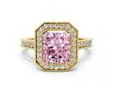 Yellow gold Halo Fancy Pink Radiant -Cut Diamond Pave Band Milgrain Prong Setting Ring_55