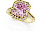 Yellow gold Halo Fancy Pink Radiant -Cut Diamond Pave Band Milgrain Prong Setting Ring_56