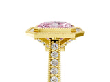 Yellow gold Halo Fancy Pink Radiant -Cut Diamond Pave Band Milgrain Prong Setting Ring_60