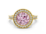 Yellow gold Halo Fancy Pink Round -Cut Diamond Pave Band Milgrain Prong Setting Ring_35