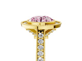 Yellow gold Halo Fancy Pink Round -Cut Diamond Pave Band Milgrain Prong Setting Ring_40