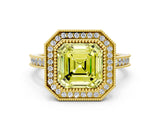 Yellow gold Halo Fancy Yellow Asscher -Cut Diamond Pave Band Milgrain Prong Setting Ring_34