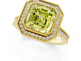 Yellow gold Halo Fancy Yellow Asscher -Cut Diamond Pave Band Milgrain Prong Setting Ring_35