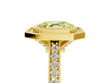Yellow gold Halo Fancy Yellow Asscher -Cut Diamond Pave Band Milgrain Prong Setting Ring_39