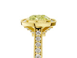 Yellow gold Halo Fancy Yellow Cushion -Cut Diamond Pave Band Milgrain Prong Setting Ring_60