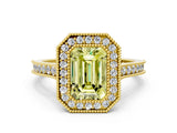 Yellow gold Halo Fancy Yellow Emerald -Cut Diamond Pave Band Milgrain Prong Setting Ring_54