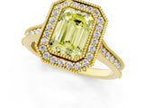 Yellow gold Halo Fancy Yellow Emerald -Cut Diamond Pave Band Milgrain Prong Setting Ring_55