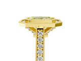 Yellow gold Halo Fancy Yellow Emerald -Cut Diamond Pave Band Milgrain Prong Setting Ring_59