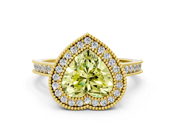 Yellow Gold Heart-Shaped Milgrain Halo Bezel Engagement Ring Setting for Fancy Yellow Center
