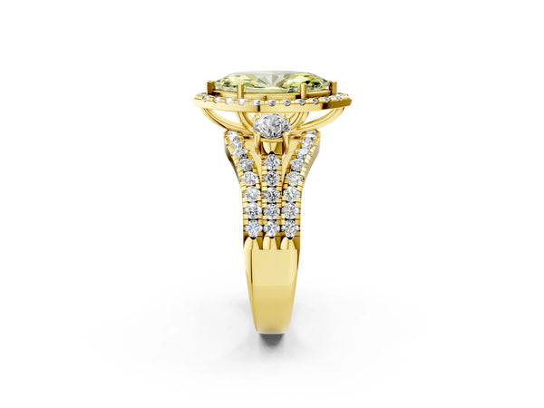 Yellow gold Halo Fancy Yellow Marquise Cut Cut Split Shank Diamond Ring with Four-Prong Setting