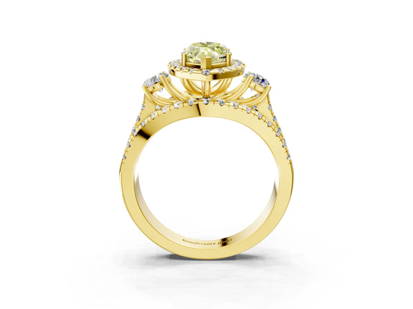 Yellow gold Halo Fancy Yellow Marquise Cut Cut Split Shank Diamond Ring with Four-Prong Setting