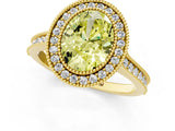 Yellow gold Halo Fancy Yellow Oval -Cut Diamond Pave Band Milgrain Prong Setting Ring_56