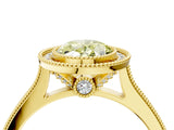 Yellow gold Halo Fancy Yellow Oval -Cut Diamond Pave Band Milgrain Prong Setting Ring_59