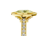 Yellow gold Halo Fancy Yellow Oval -Cut Diamond Pave Band Milgrain Prong Setting Ring_60