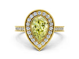 Yellow gold Halo Fancy Yellow Pear -Cut Diamond Pave Band Milgrain Prong Setting Ring_67