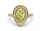 Yellow gold Halo Fancy Yellow Pear -Cut Diamond Pave Band Milgrain Prong Setting Ring_79