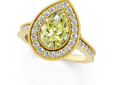Yellow gold Halo Fancy Yellow Pear -Cut Diamond Pave Band Milgrain Prong Setting Ring_80
