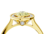 Yellow gold Halo Fancy Yellow Pear -Cut Diamond Pave Band Milgrain Prong Setting Ring_83
