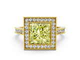 Yellow gold Halo Fancy Yellow Princess -Cut Diamond Pave Band Milgrain Prong Setting Ring_34
