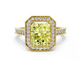 Yellow gold Halo Fancy Yellow Radiant -Cut Diamond Pave Band Milgrain Prong Setting Ring_49