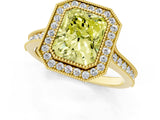 Yellow gold Halo Fancy Yellow Radiant -Cut Diamond Pave Band Milgrain Prong Setting Ring_50
